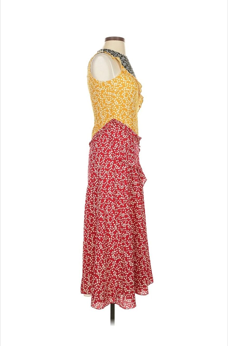 Saloni Agnes Knot Print Silk Midi Dress 2 Multicolor Floral Ruffle Wedding Guest - Picture 6 of 8